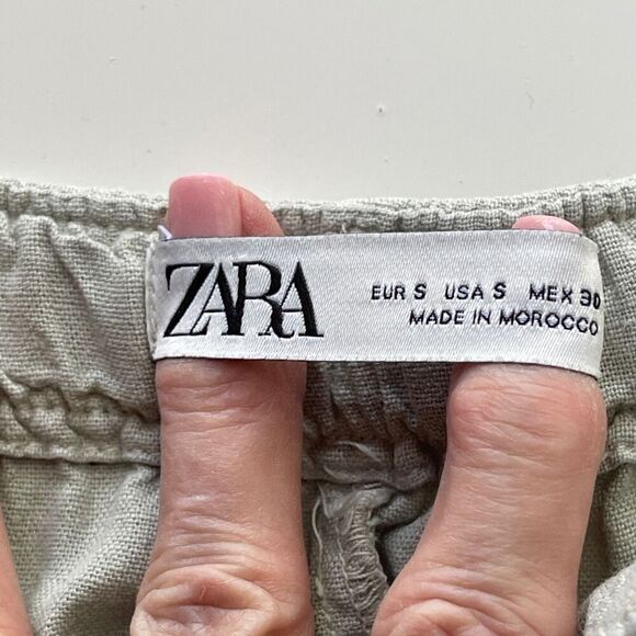 Zara Transferring The Extraordinary Linen Bermuda Shorts Sage Green Small - Picture 3 of 10